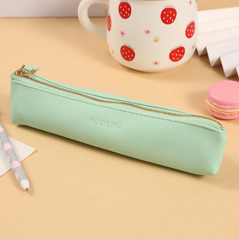 Aichashi BACK TO SCHOOL Pencil Case Black Trousse Pencil Pouch Estuches Korean Stationery PU Leather Bag Astuccio Pen Case Estojo Escolar Pencilcase