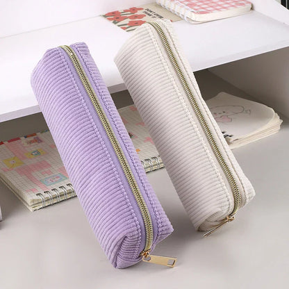 Aichashi BACK TO SCHOOL Corduroy Pencil Case Trousse School Supplies Large Capacity Soft Solid Color Kalemlik Pen Case Estuche Escolar Pencil Pouch