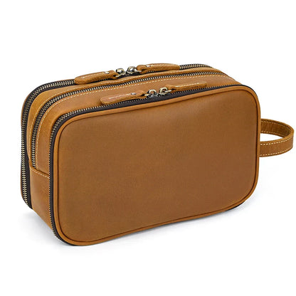 Aichashi Genuine Leather Cosmetic Bag Men Women Makeup Portable Wash Shower Case Waterproof Clutch Travel Toiletry Groomsmen Gift