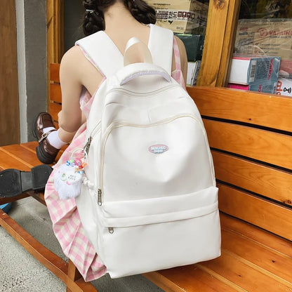 Aichashi Large Capacity Backpack for Simple Women Multi-Pocket Solid Color Fashion Backbag Cute Girl School Bag Daily Shopping Travel