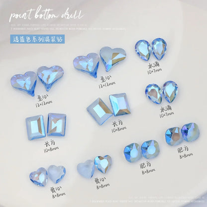 Aichashi Nail Diamond Jewelry Light Sea Blue Shaped Pointed Bottom Diamond Super Sparkling Twisted Heart Oval Nail Crystal Diamond