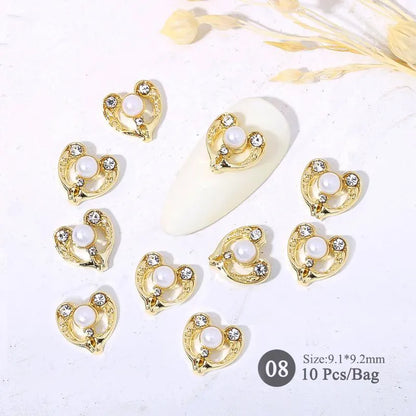 Aichashi 10pcs/bag Butterfly Shaped Nail Rhinestone Star Flower Nail Charm Silver Gold Alloy Nail Pearl Jewelry Accessories Nail Supplies