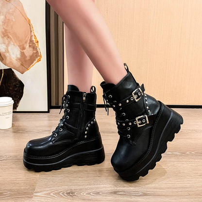 Aichashi Goth Platform Ankle Chelsea Boots Women New Rock Emo Chunky Grunge Wedges Motorcyccle Shoes Big Sizes 43 Booty Woman