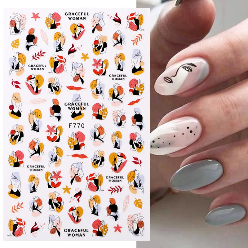 Aichashi 1PCS Black White Butterfly Laser Nail Stickers Y2K Nail Art Decoration Abstract Lines Bronzing Flowers Stickers For Nails