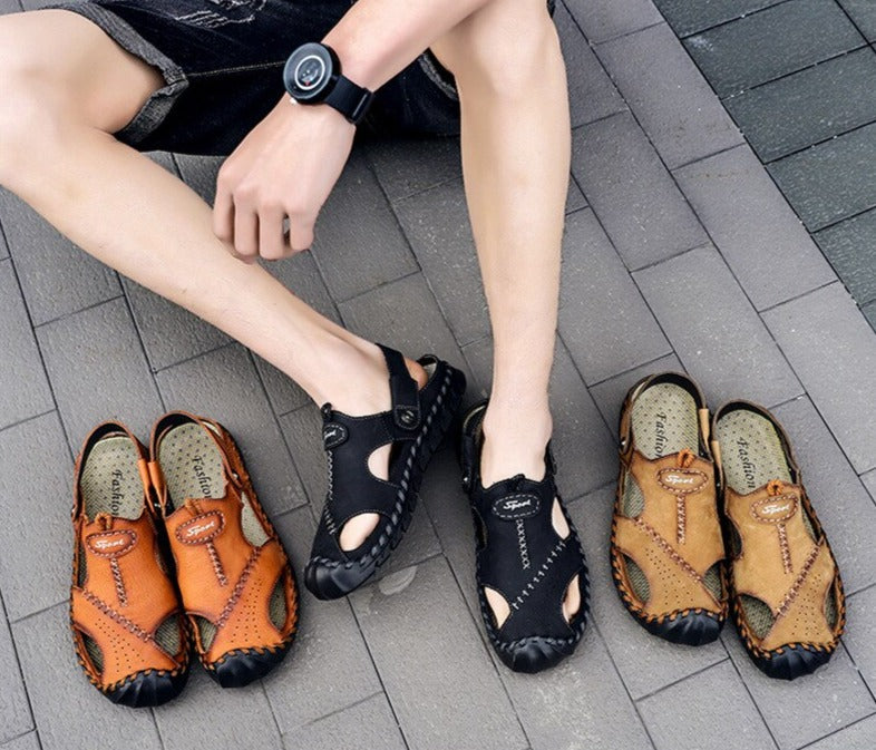 Aichashi Sandals Summer Men Leather  Classic Men Shoes Slippers Soft Sandals Men Roman Comfortable Outdoor Walking Footwear