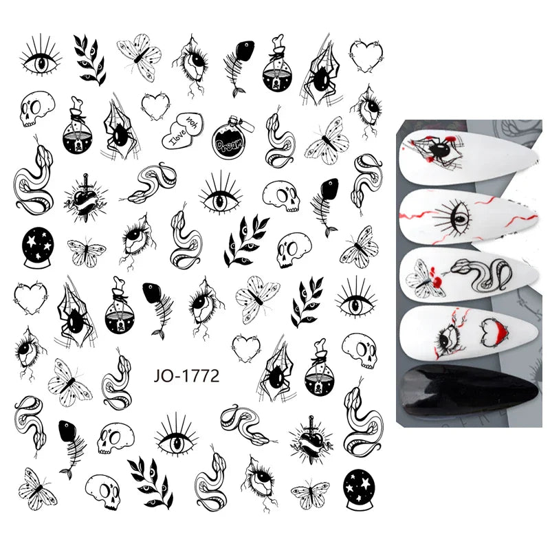 Aichashi 1PCS 3D Black and White Nail Art Stickers Nail Art Decoration Star Moon Butterfly Nail Decal Color Snake Sticker Manicure