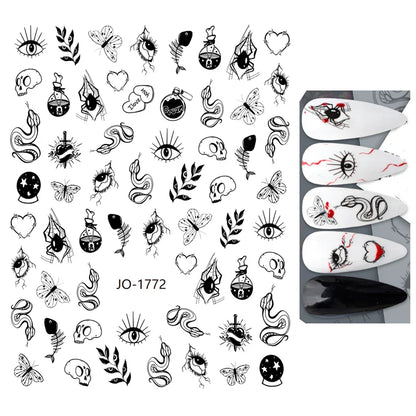 Aichashi 1PCS 3D Black and White Nail Art Stickers Nail Art Decoration Star Moon Butterfly Nail Decal Color Snake Sticker Manicure