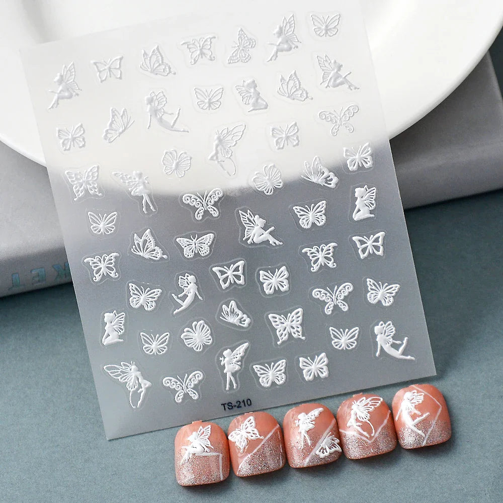 Aichashi 1PCS Bohemian Style 5D Nail Stickers Press on Nails Embossed Symphony Butterfly Flower Stickers Nail Decoration Decals