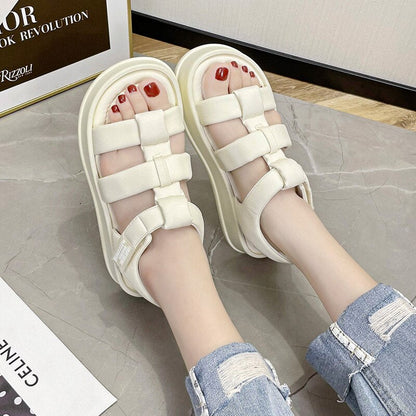 Aichashi New Open Toe Women's Sandals Flat Platform Shoes Hollow Designer Summer Dress Beach Leather Sandals Zapatos De Mujer