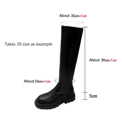 Aichashi Autumn Winter Thigh High Boots Women Plus Size Slim PU Leather Long Boots Woman Fashion Platform Over The Knee Botas Mujer