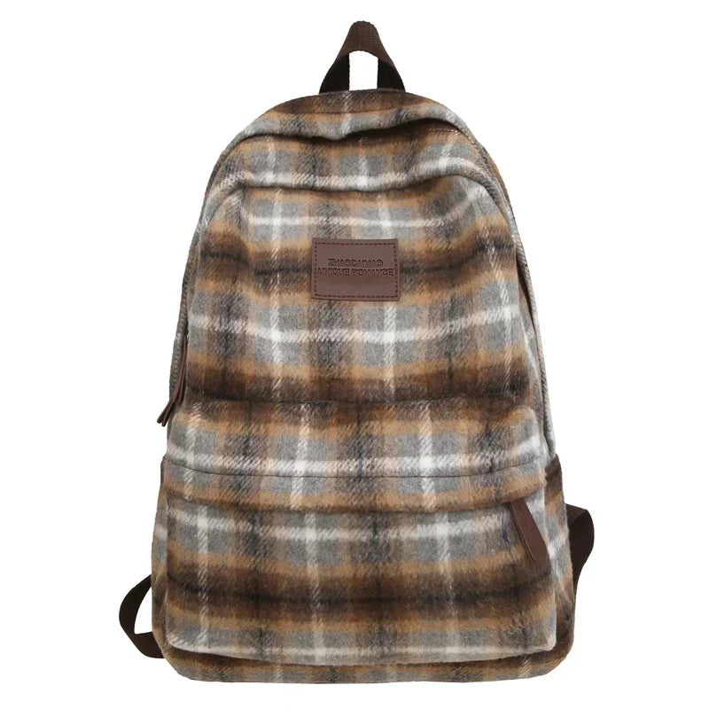 Aichashi BACK TO SCHOOL Vintage Plaid Woollen Cloth Women's Backpack Student Book Backpacks for Teenage Girls School Bags Large CapacityTravel Rucksack