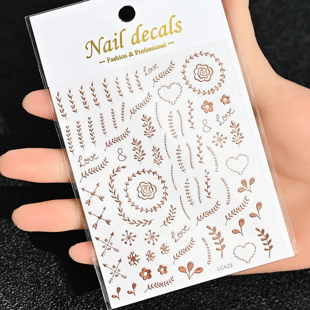 3D Gold Sun/Moon/Star Bronzing Nail Art Sticker 8*10cm Laser Star Moon Design Nail Decal Gold Silver Self-Adhesive Slider