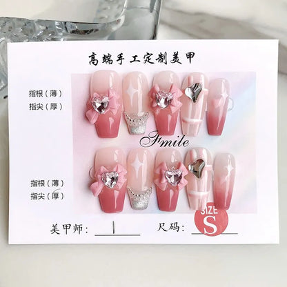 10pcs wearable fashion Coral Manor Buccella blue handmade acrylic fake nails with glue ballet full cover false nails press on