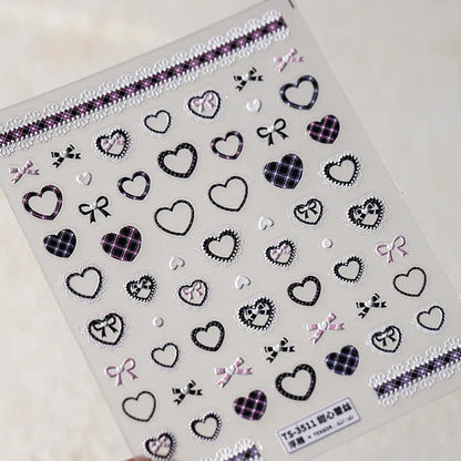 Aichashi 1pcs 5D Relief Kawaii Lace Series Nail Art Stickers Pink Bow Heart Nail Decoration Decals Self-Adhesive Manicure Accessories DIY