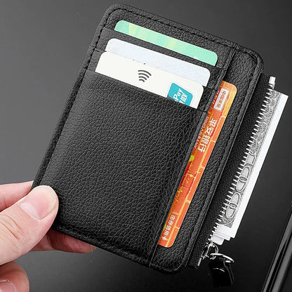 Aichashi Mini Credit Card Wallet Id Card Holder Men's Small Wallet Thin Sleeve Zipper Short Coin Wallet