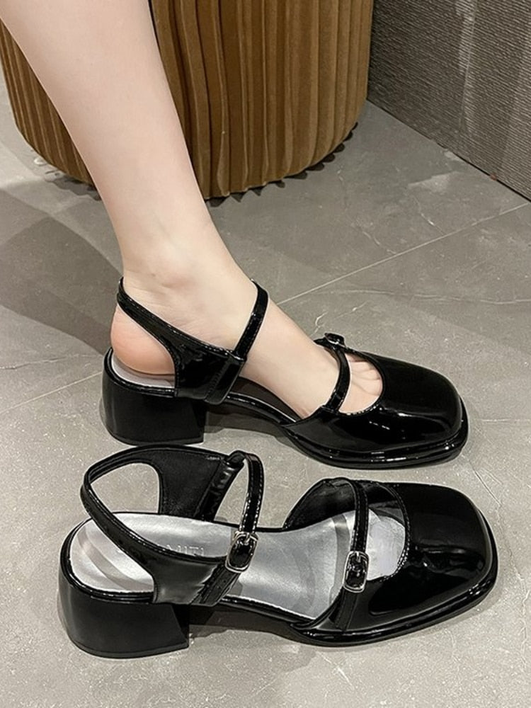 Aichashi Office Lady Sandals Woman Spring Casual Elegant Pure Color Shoes Non-slip Korean Style Medium Heel Female Shoes Design Chic