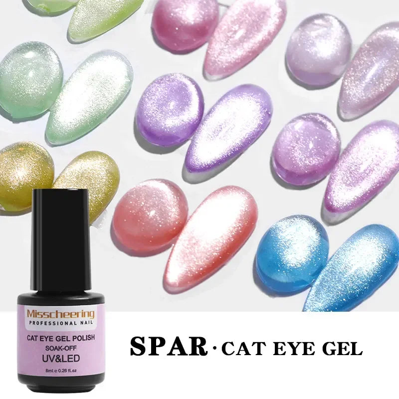 Aichashi Laser Rainbow Cat Eye Gel Magnetic Nails Polish Reflective Sparkling Glitter Gel Can Be Use on Any Color Nail Accesorios