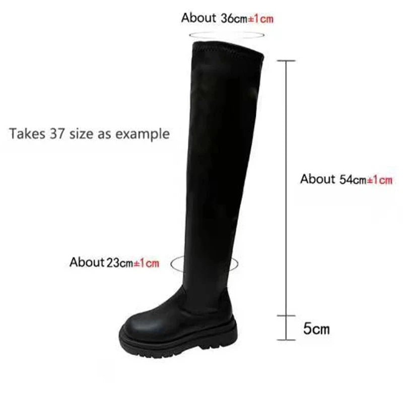 Aichashi Autumn Winter Thigh High Boots Women Plus Size Slim PU Leather Long Boots Woman Fashion Platform Over The Knee Botas Mujer