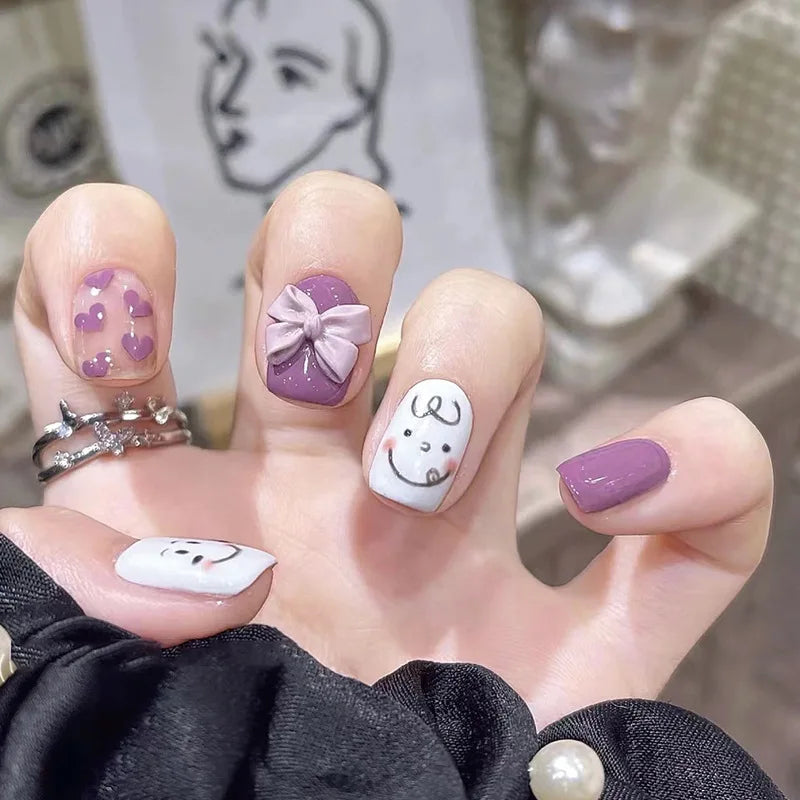 Aichashi Nail Art Fake Nails Long Island Iced Tea Wearing Jiashan Camellia Flower 3D Light Change Love Girl Blush Wearing Press on Nails