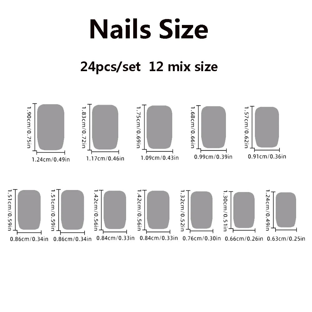 24pcs/set short fake nails metallic red black rose green blue silver golden square tips mirror effect press on false nail art