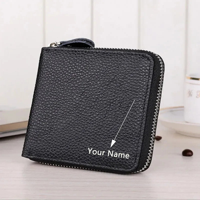 Aichashi 100% Genuine Leather Men Wallet Zip Around Card Holder Snap Short Purse Coin Pocket Black Real leather Hold Male Wallets