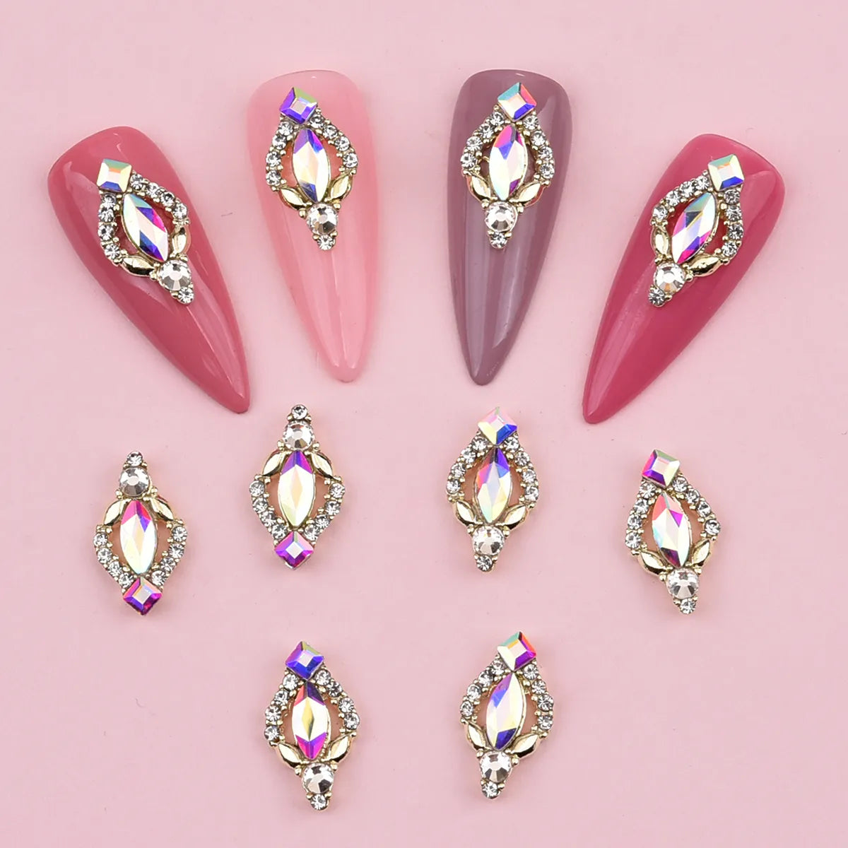 Aichashi 10pcs Gold 3D Nail Art Charms Shape Crystal Rhinestone Stones Nail Jewelry For Acrylic Nail Designer Accessories Decor