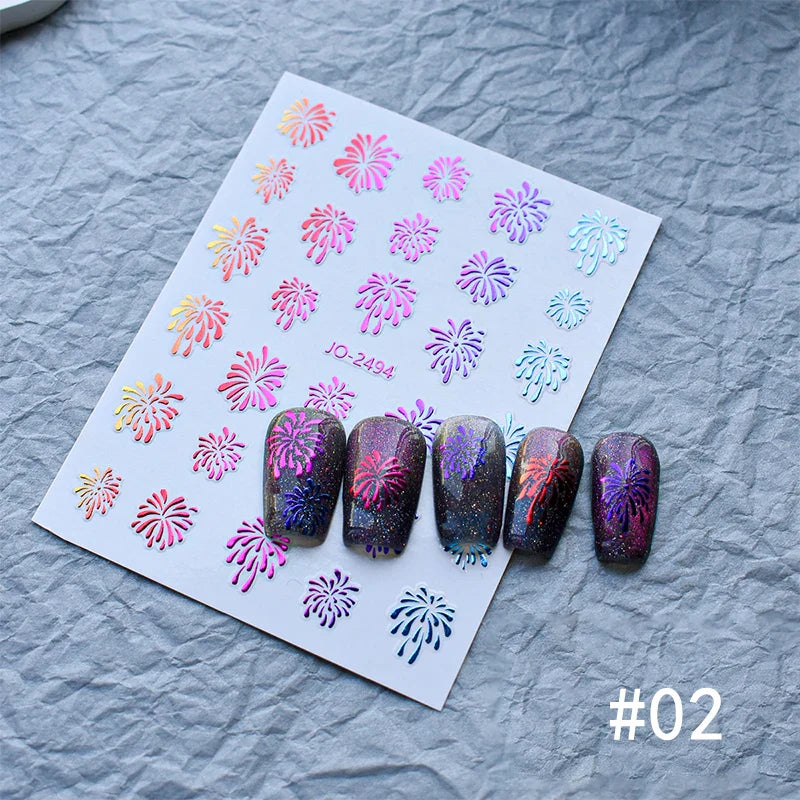 Aichashi 3D Laser Sakura Flower Nail Sticker Aurora Decals Glitter Star Butterfly Floral Adhesive Sliders Cherry Blooming Manicure