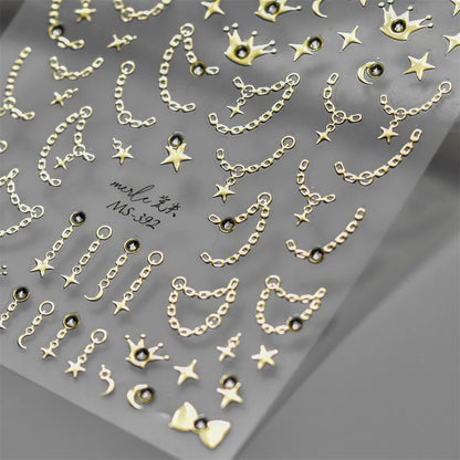 1pcs 5D Rhinestones Japanese Retro Wave Nail Art Stickers Gold Silver Self Adhesive Transfer Nail Decorations Slider Decals DIY