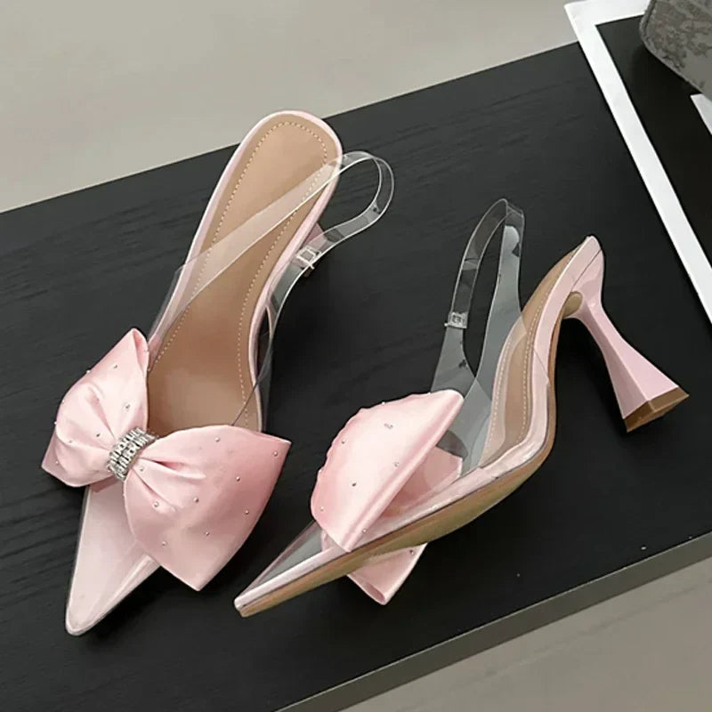 aichashi  -  Women Pumps Fashion Butterfly-knot Pointed Toe PVC Transparent High Heels Sandals Summer Wedding Banquet Female Mules Shoes