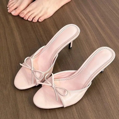 Aichashi 2024 New Arrivals Summer Pink Butterfly-knot Woman Slippers Elegance Stripper Thin Low Heels Ladies Mules Slides Shoes