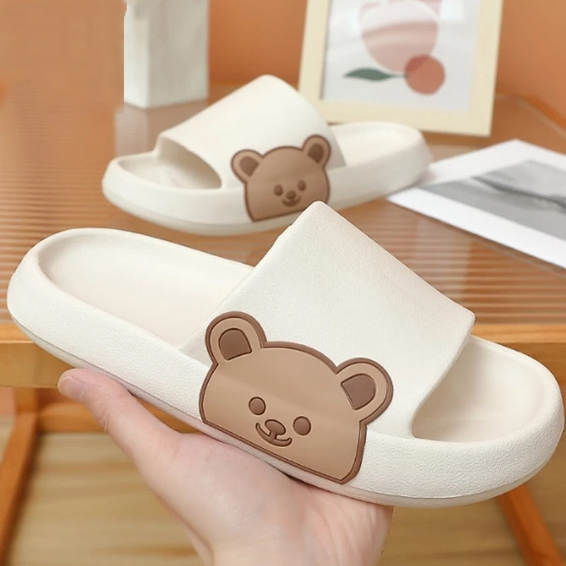 Aichashi Bear Slippers Women Summer Flip Flops Cute Cartoon Shoes For Woman Indoor Outdoor Wear Soft Thick Beach Sandals Couple Slides