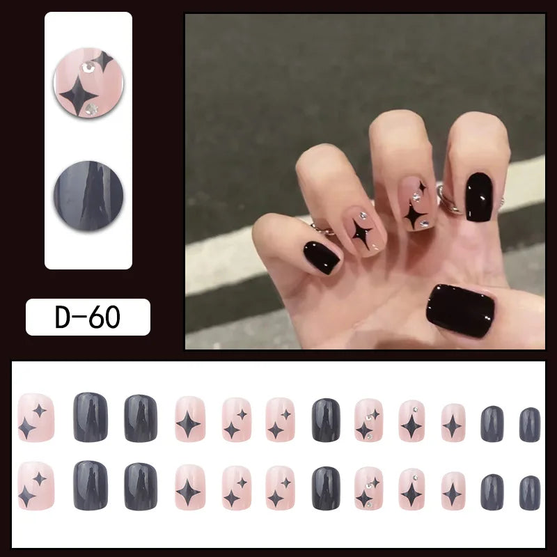 Aichashi 24pcs French Point Diamond Fake Nails Wearing Artificial Square Head Press On Acrylic Nail Art Pearl Patch Almond False Nails