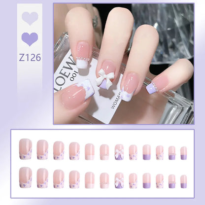 24pcs/box Fake Nails Short Detachable Finished Fingernails Ballet Wearable False Nails press on Square Head Full Cover Nails Tip