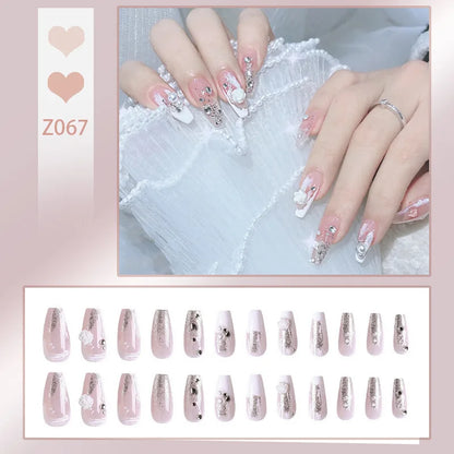 24pcs/box Fake Nails Short Detachable Finished Fingernails Ballet Wearable False Nails press on Square Head Full Cover Nails Tip