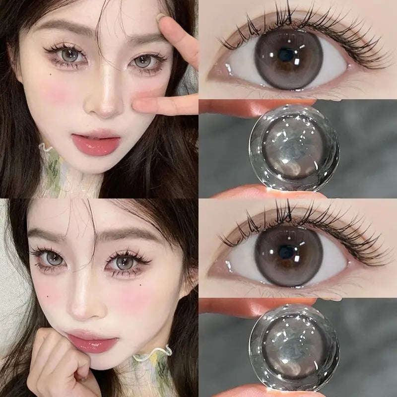 Aichashi 2PCS Color Contact Lenses with Myopia Degree -0.00 to-8.00 Gray Eye  Korea Lens Makeup Beauty Pupils