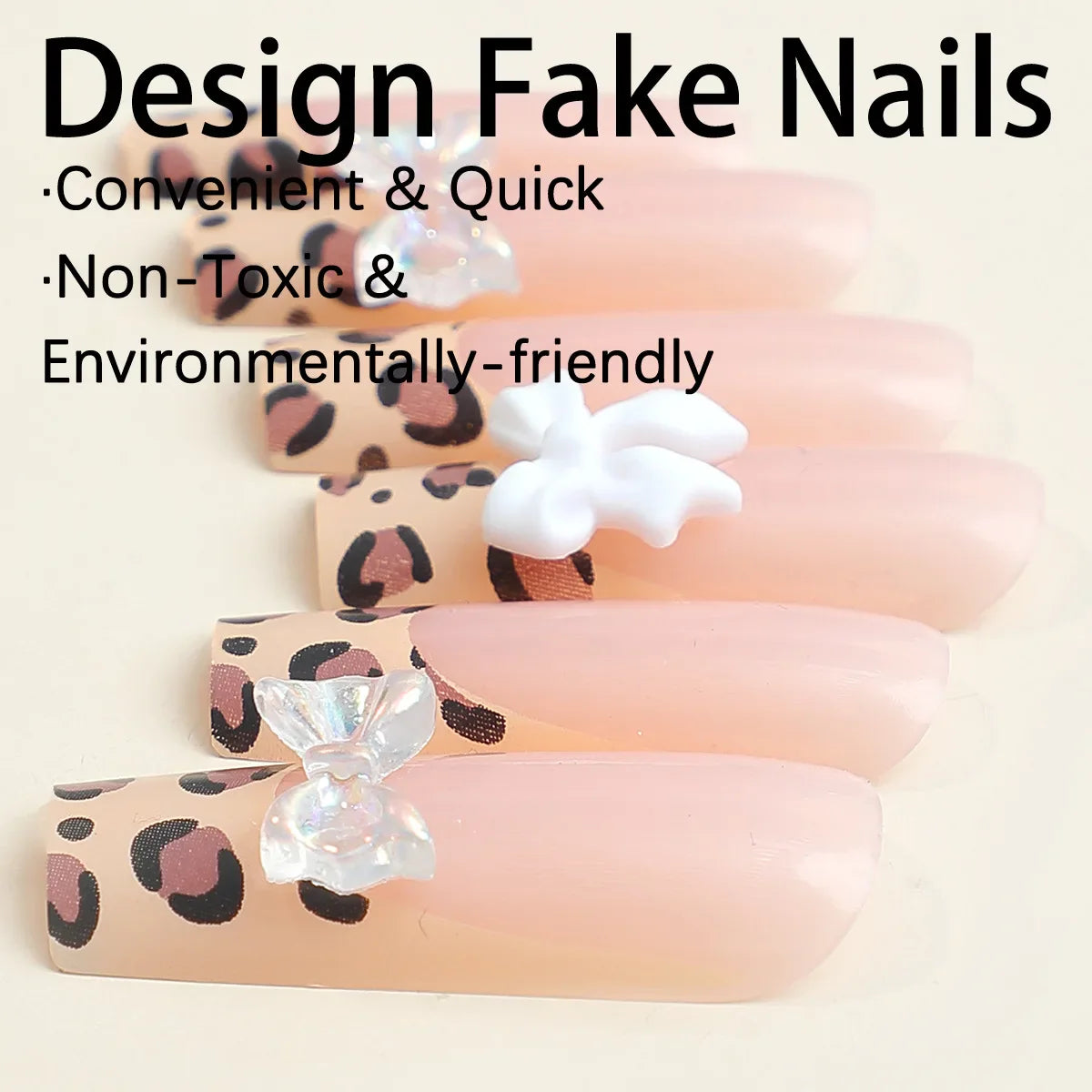 Aichashi 24Pcs Wearable False Nails Long Ballerina Press On Nails French Coffin Fake Nails tip with rhinestones Leopard Print Nail