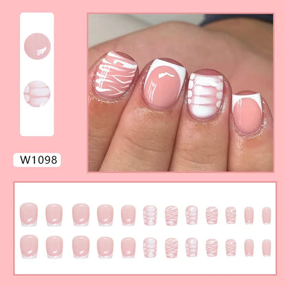 24pcs False Nails Short Coffin Ballet French Fake Nail Patch Simple Nude Pink Color Artificial Nail Tips for Girl Women Wearable