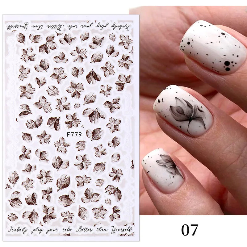 Aichashi 1PCS Black White Butterfly Laser Nail Stickers Y2K Nail Art Decoration Abstract Lines Bronzing Flowers Stickers For Nails