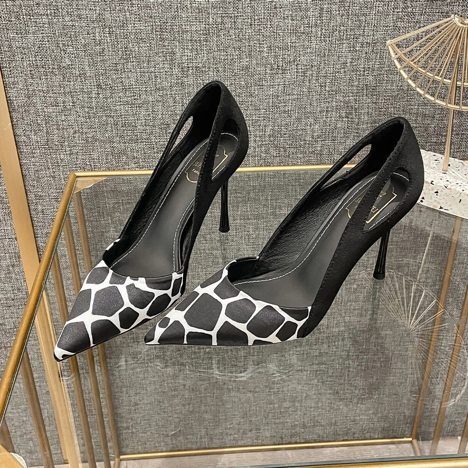 aichashi  -  Sexy Fine High Heels Leopard Pumps Pointed Toe Shallow Elegant Office Women Shoes Fashion Designer Party Dresses Wedding Shoes