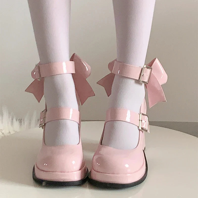 Aichashi Bow Mary Jane High Heels Women Shoes Dress Lolita Shallow Fashion Sandals New 2024 Spring Designer Casual Pumps Femme Zapatos