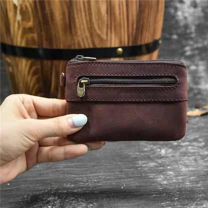 Aichashi Genuine Leather Zipper Coin Wallet Men Wowen Natural Leather Small Short Purse Card Holder Cash Clutch Wallets Key Ring