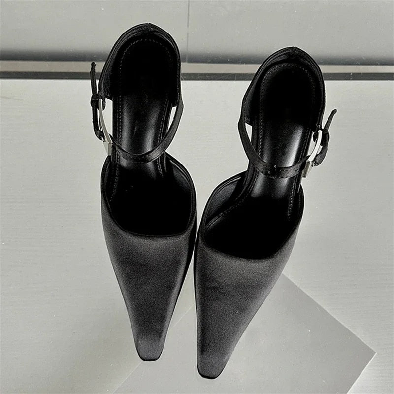 Aichashi New Design High Heels Woman Pumps  Buckle Strap Mules Slippers Sexy Pointed Toe Wedding Banquet Female Shoes