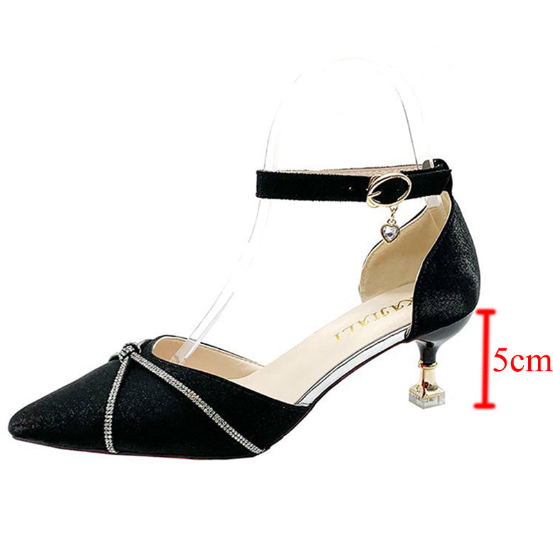 Aichashi Fashion Crystal Cross-tied Women's Shoes Pumps Pointed Toe Med Heels Wedding Shoes Woman Elegant Thin Heels Party Shoes