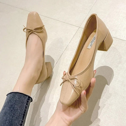 Aichashi Bow Ballet High Heels Shoes Woman Basic Pumps Fashion  Round Bow Work Shoe Fashion Party Women Shoes Pump zapatos de mujer