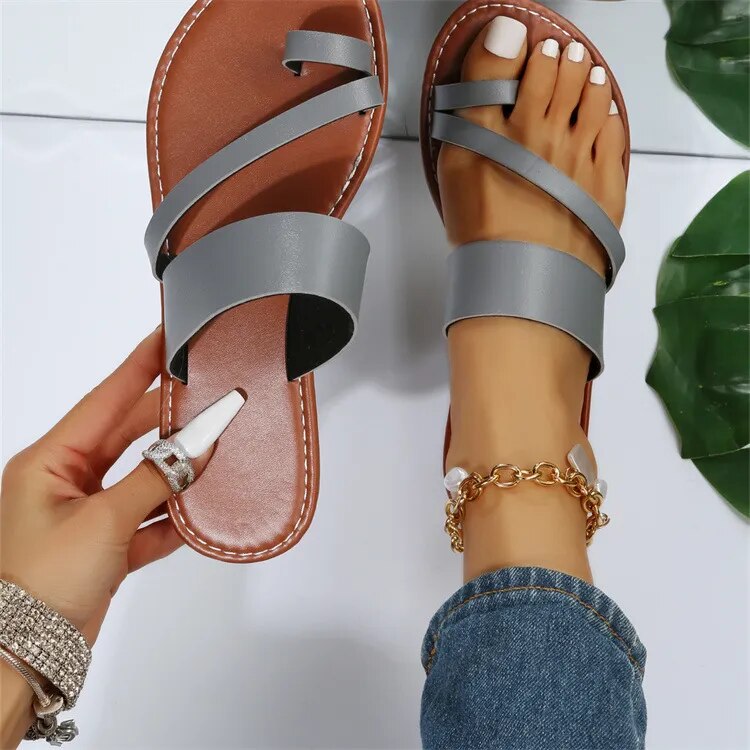 Aichashi Flat Sandals Fashion Summer Solid Color  Open Toe Outdoor Slippers Casual Beach Women's Shoes Plus Size Zapatos De Mujer Slides