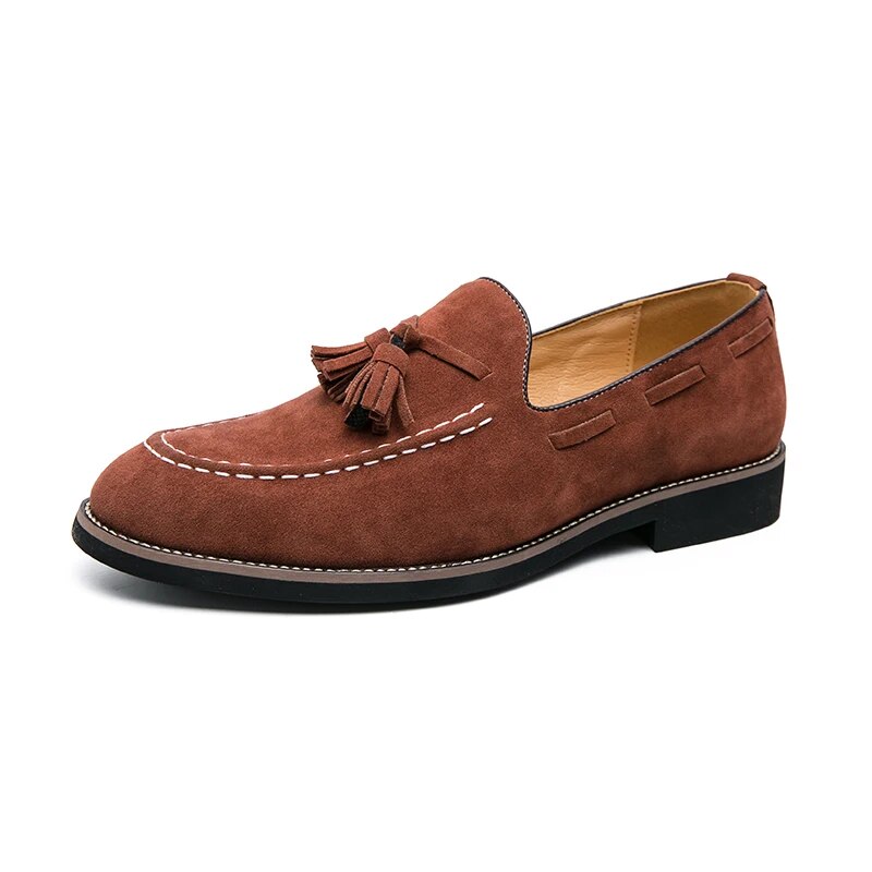 Aichashi Brand Design Men Suede Leather Shoes Moccasins Purple Tassel Pointed Men's Loafers Vintage Slip-on Casual Men Social Dress Shoe