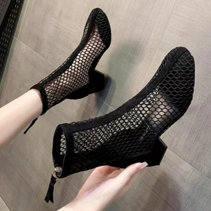 aichashi New Air Mesh Net Bling Women Shoes Summer Ankle Boots Thin High Heels Sexy Sandal Chelsea Boots Female