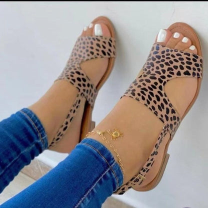 Aichashi Ladies Shoes on Sale New Fashion Solid Leopard Print Women's Sandals Summer Casual Outdoor Women Fish Mouth Shoes Zapatos