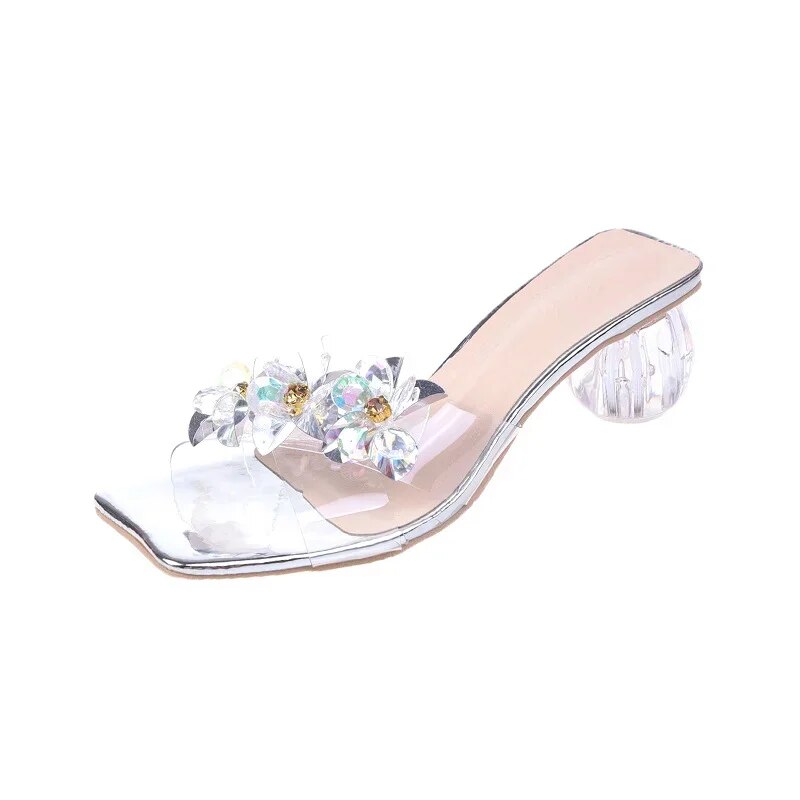 Aichashi Crystal Sandals Elegant Middle Heels Women slippers Summer Shoes Open Toe Sandal Chunky Heels Woman Red Gold Sliver