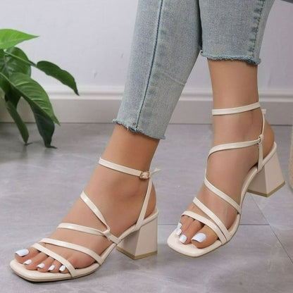 aichashi Luxury Sandals Women Fashion Summer Ladies High Heels Simple Square Toe Open Toe Heeled Sandals Straps Womens Shoes Zapatos